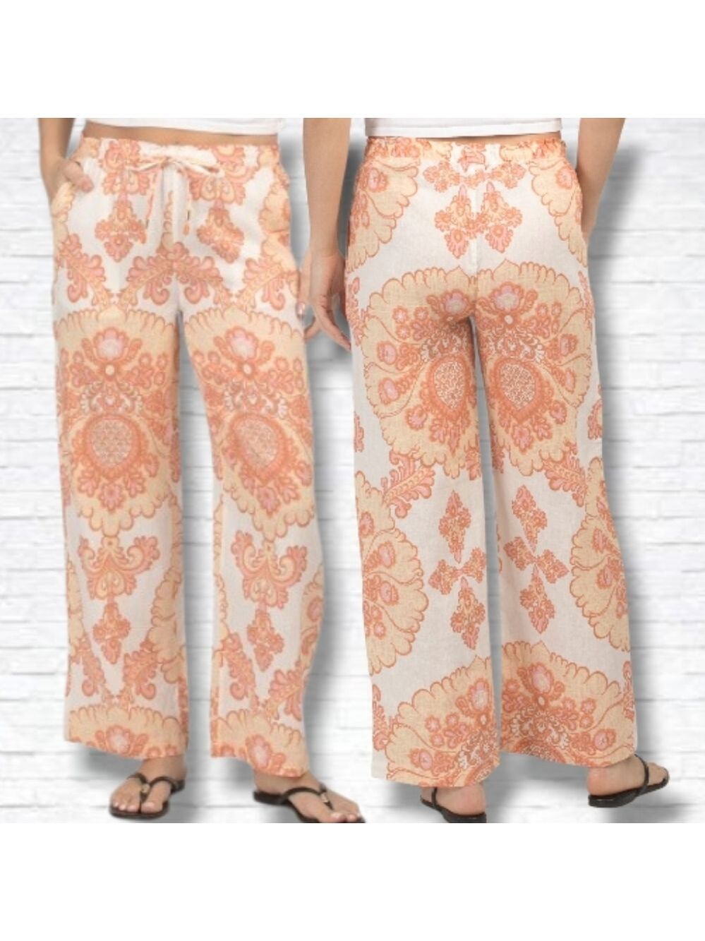 Rachel Zoe Resort Ready Paisley Print Linen Wide Leg Pants Size M NWT